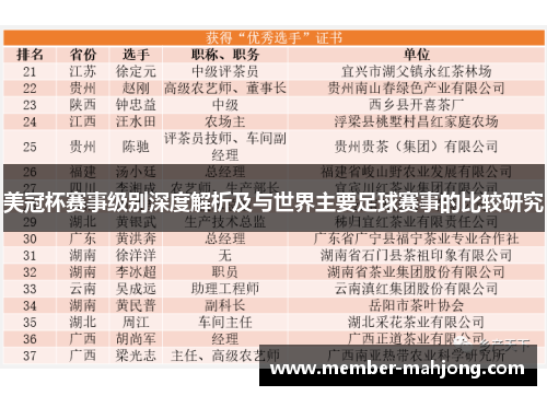 美冠杯赛事级别深度解析及与世界主要足球赛事的比较研究